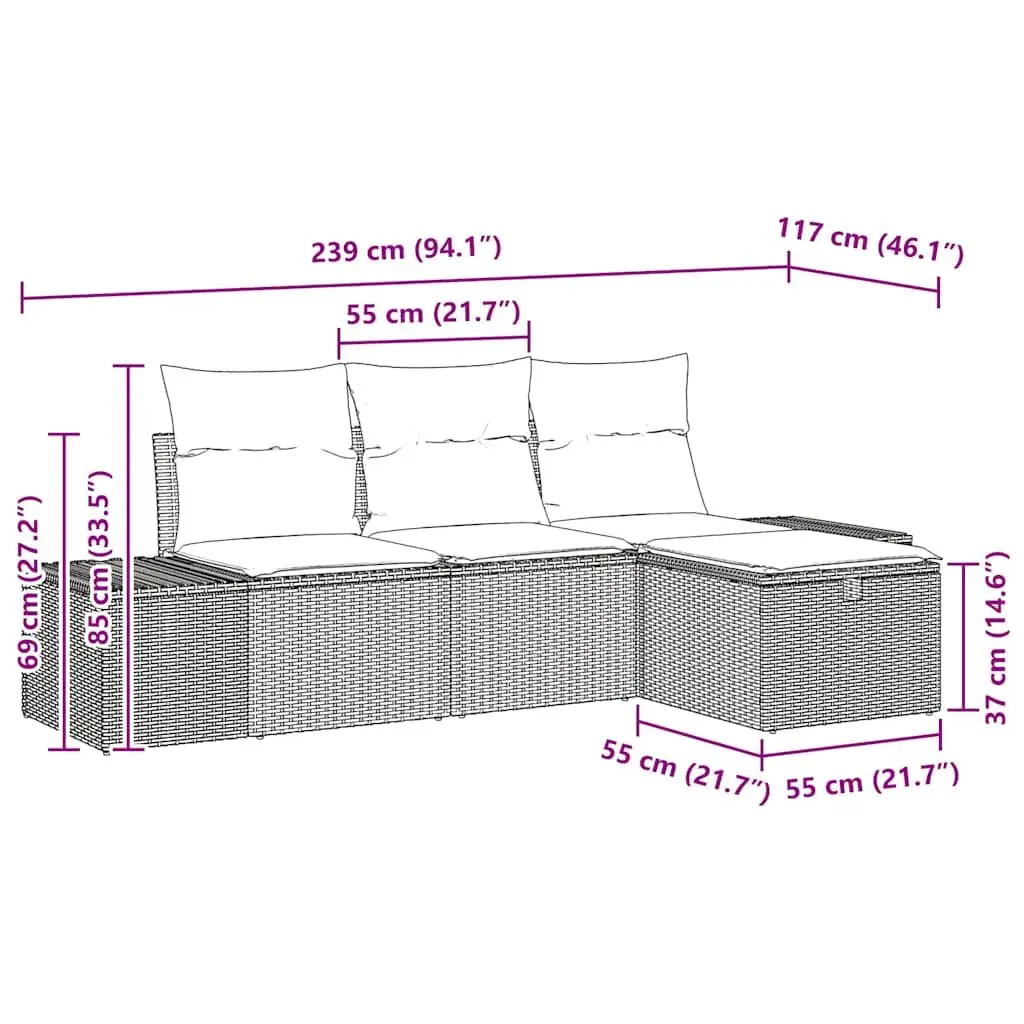 Modular Garden Sofa Set Poly Rattan 4 Piece Black Outdoor Furniture