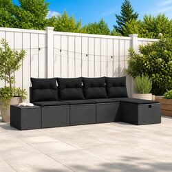 Durable Black Modular Garden Sofa Set 5 pcs with Cushions