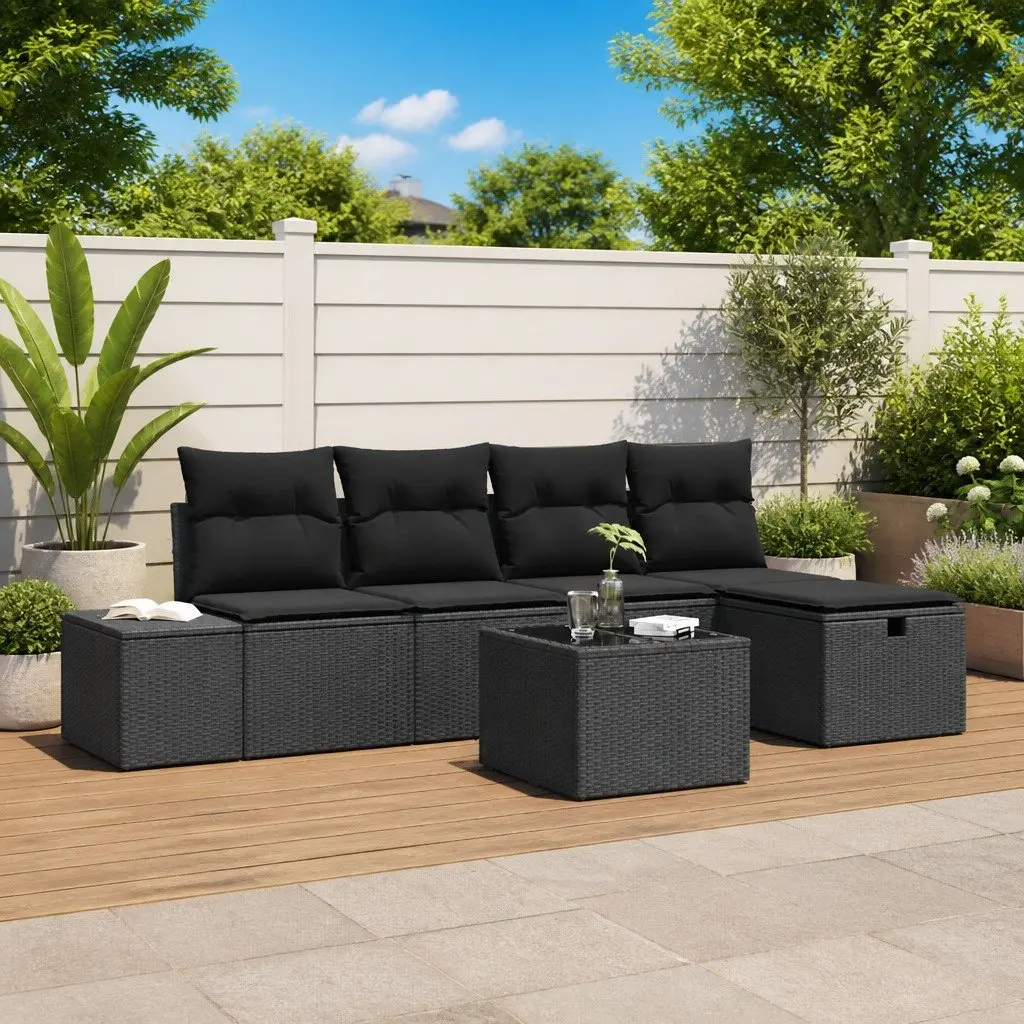 Garden Sofa Set Poly Rattan 6 Piece Modular Outdoor Furniture Black