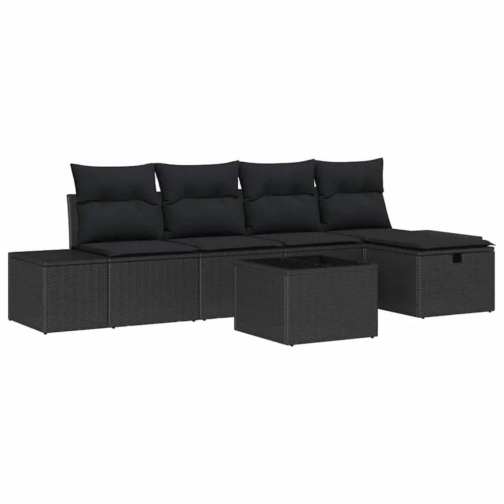 Garden Sofa Set Poly Rattan 6 Piece Modular Outdoor Furniture Black