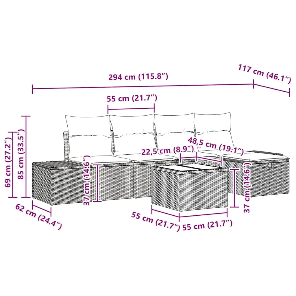 Garden Sofa Set Poly Rattan 6 Piece Modular Outdoor Furniture Black