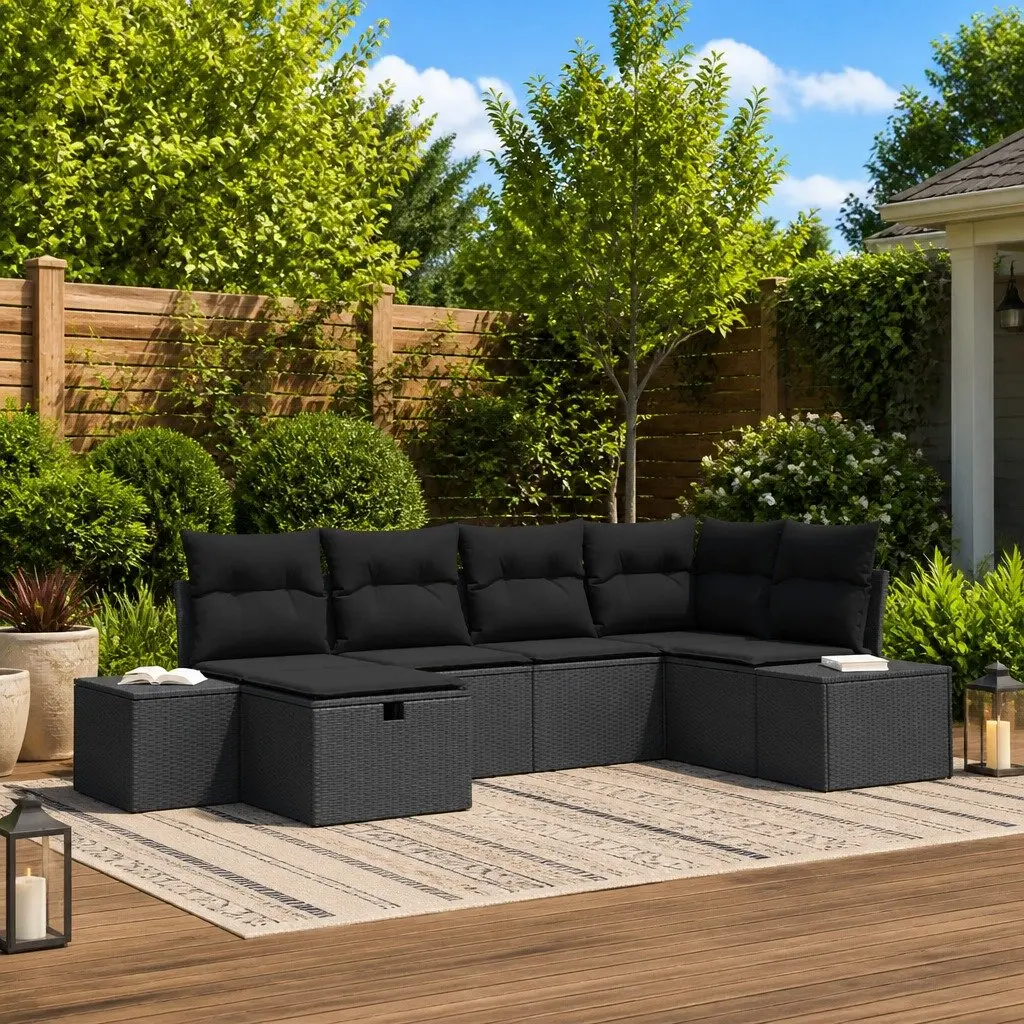 6-Piece Modular Garden Sofa Set in Black