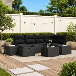 7-Piece Black Modular Garden Sofa Set with Cushions