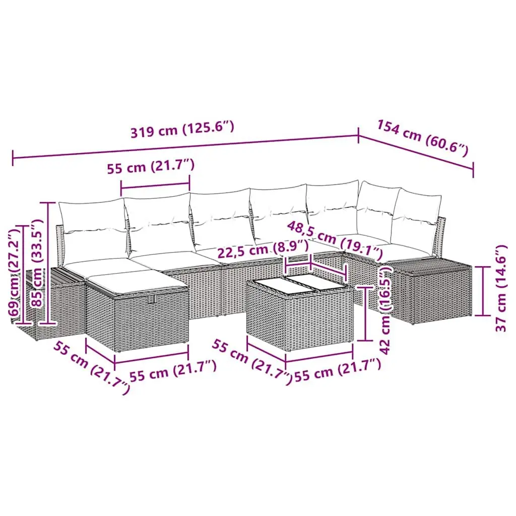 Garden Sofa Set Poly Rattan 8 Piece Outdoor Lounge Furniture Black