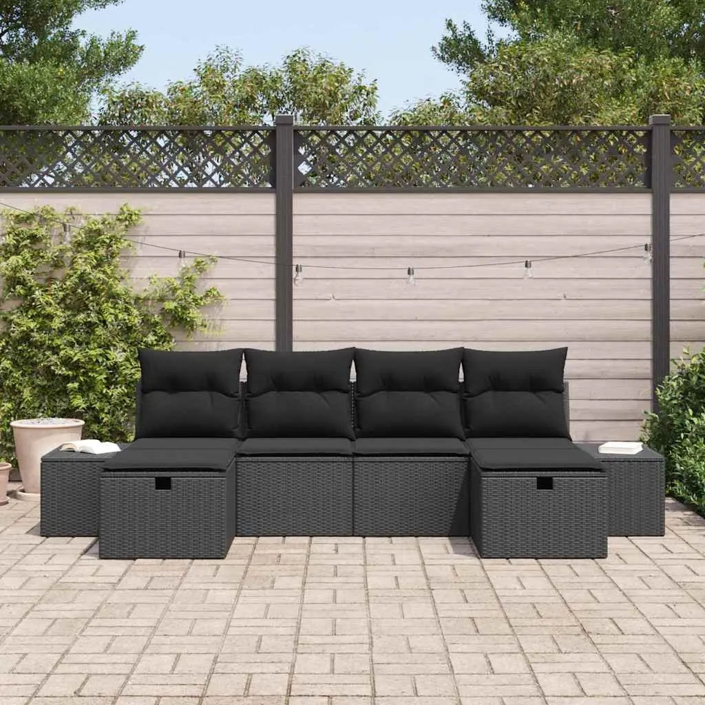 Black Poly Rattan 6-Piece Modular Garden Sofa Set