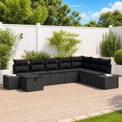 Black Modular Garden Sofa Set 8 Pcs Outdoor Lounge