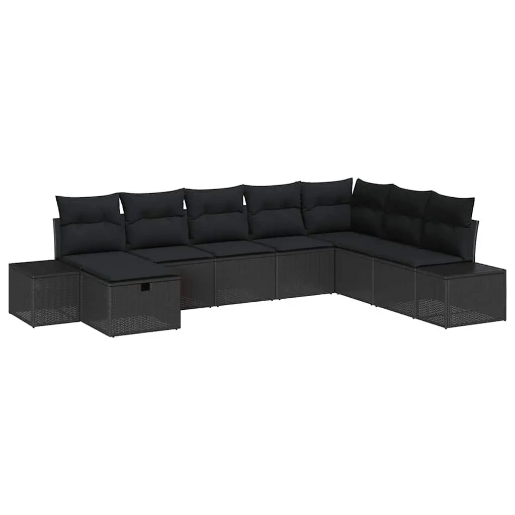 Black Modular Garden Sofa Set 8 Pcs Outdoor Lounge