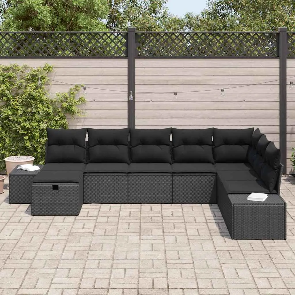 Black Modular Garden Sofa Set 8 Pcs Outdoor Lounge