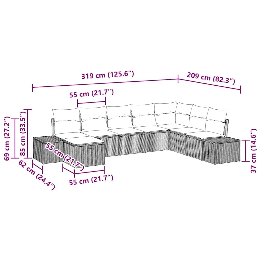 Black Modular Garden Sofa Set 8 Pcs Outdoor Lounge