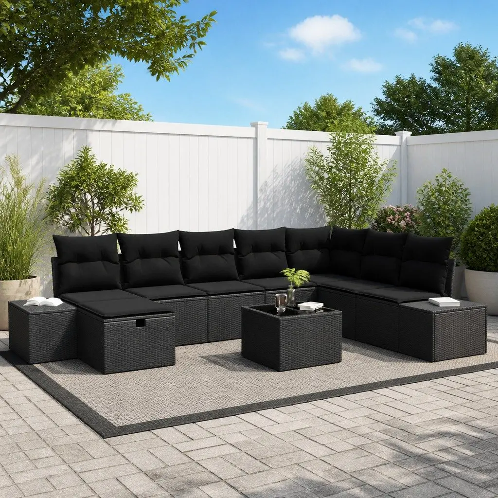 Garden Sofa Set Poly Rattan 9 Pieces Outdoor Furniture Black