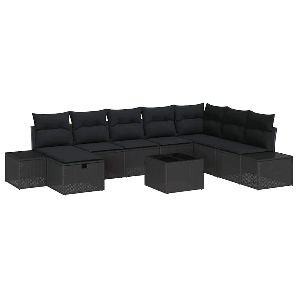 Garden Sofa Set Poly Rattan 9 Pieces Outdoor Furniture Black