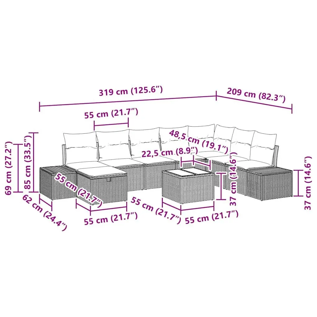 Garden Sofa Set Poly Rattan 9 Pieces Outdoor Furniture Black
