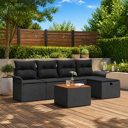 Outdoor Lounge Suite: 6-Piece Black Poly Rattan Set