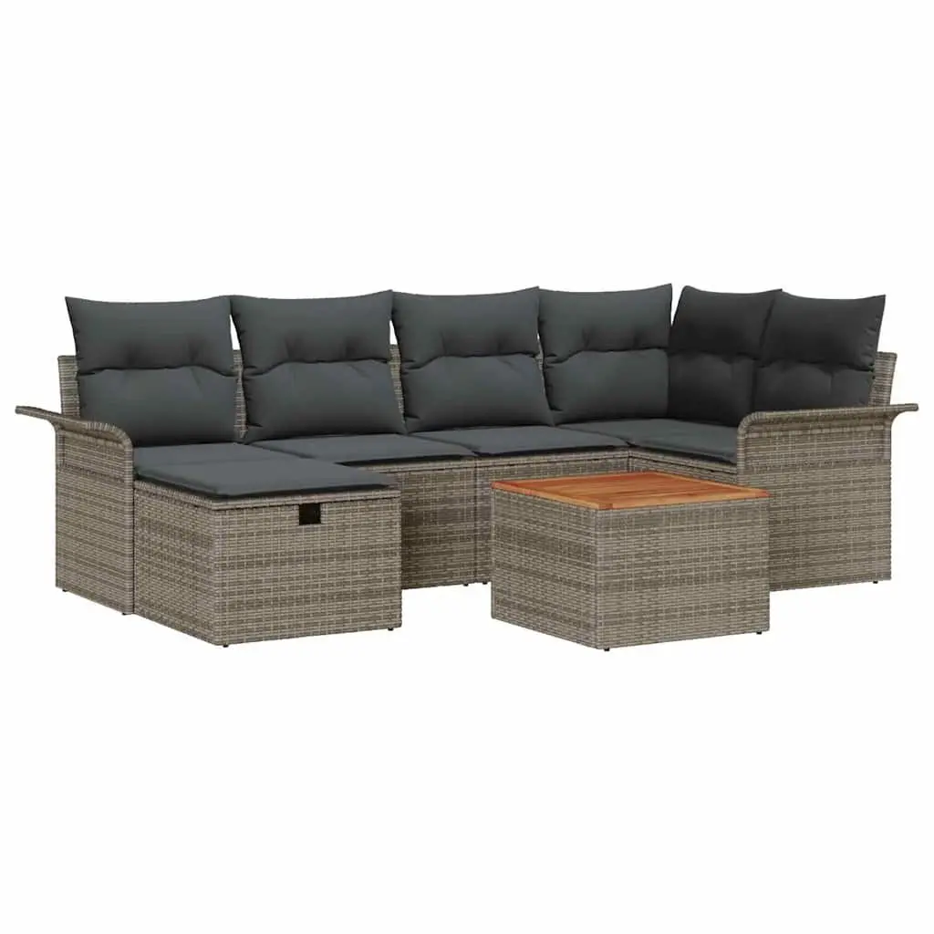 7-Piece Grey Poly Rattan Garden Sofa Set with Storage