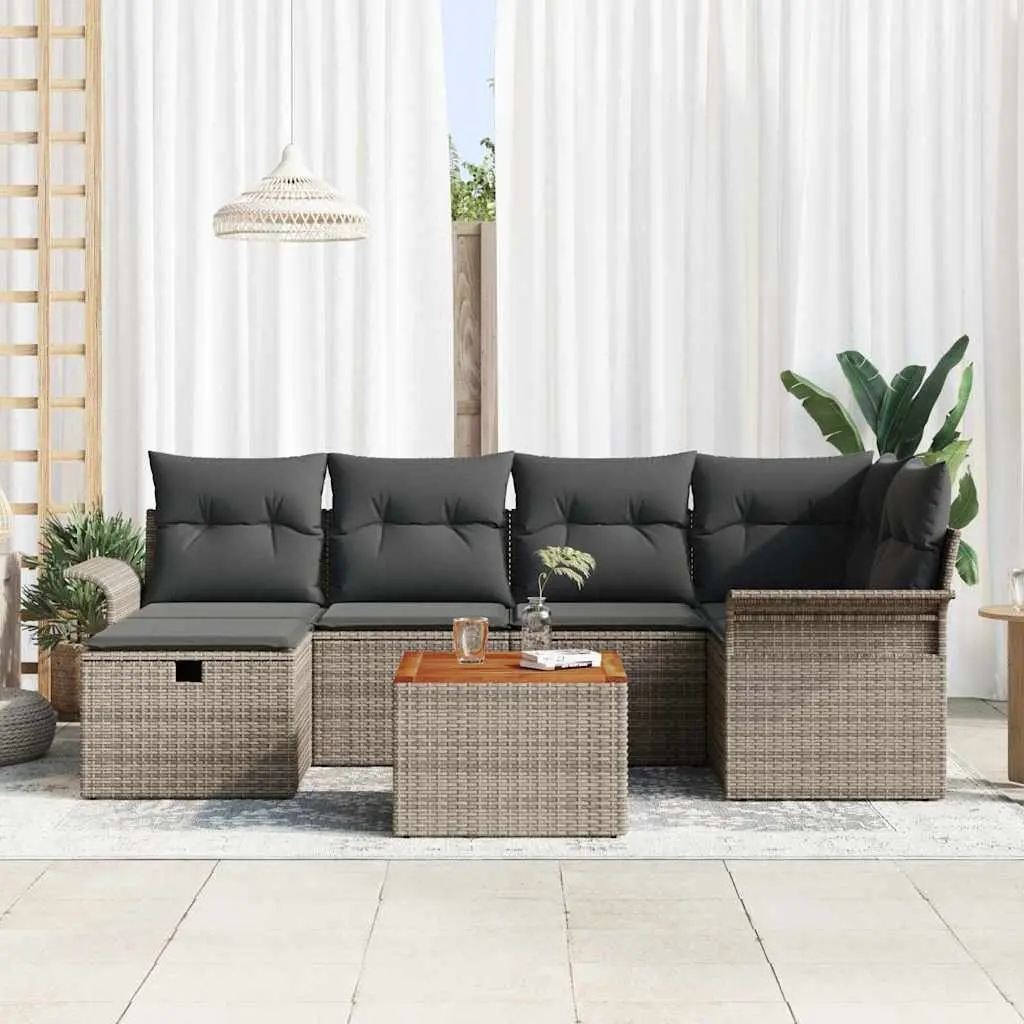 7-Piece Grey Poly Rattan Garden Sofa Set with Storage