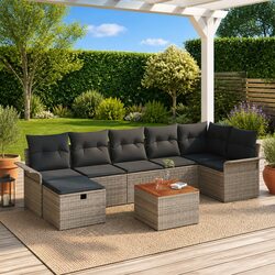 Durable 8 Piece Modular Garden Sofa Set in Grey Poly Rattan