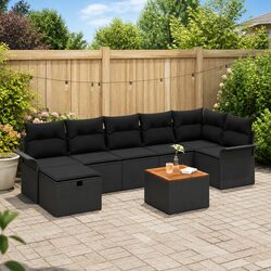 8-Piece Modular Black Poly Rattan Garden Sofa Set