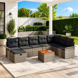 9 Piece Grey Modular Outdoor Garden Sofa Set