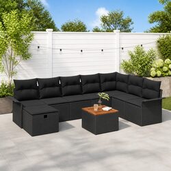 Stylish 9-Piece Modular Black Poly Rattan Garden Sofa Set