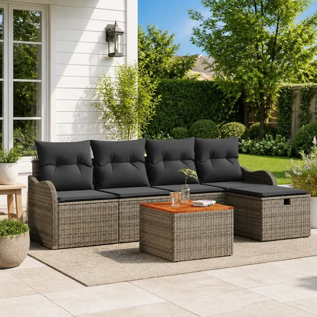 6-Piece Grey Modular Outdoor Sofa Set with Storage