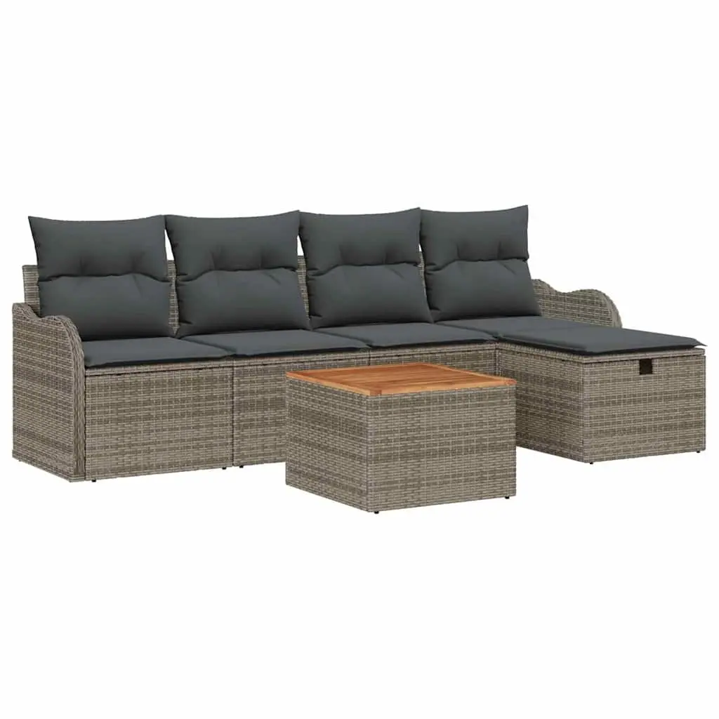 6-Piece Grey Modular Outdoor Sofa Set with Storage