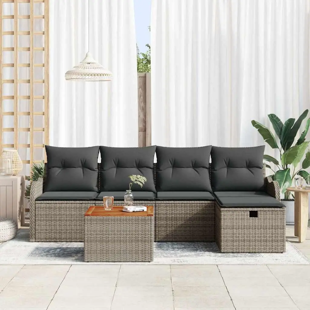 6-Piece Grey Modular Outdoor Sofa Set with Storage