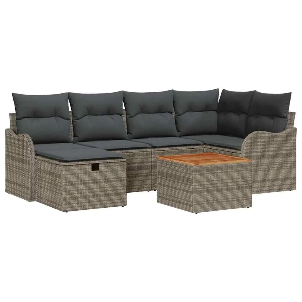 Garden Sofa Set 7pcs Grey Poly Rattan Outdoor Furniture with Cushions Modular