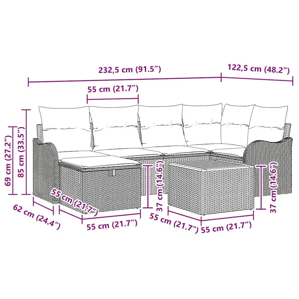 Garden Sofa Set 7pcs Grey Poly Rattan Outdoor Furniture with Cushions Modular