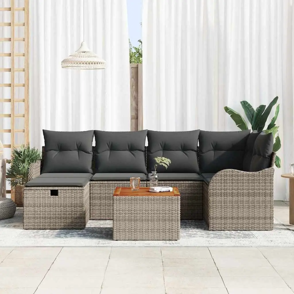Garden Sofa Set 7pcs Grey Poly Rattan Outdoor Furniture with Cushions Modular