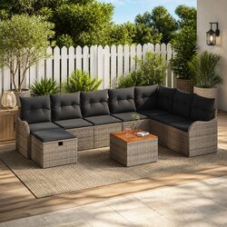 Premium 9-Piece Garden Sofa Set in Grey Poly Rattan