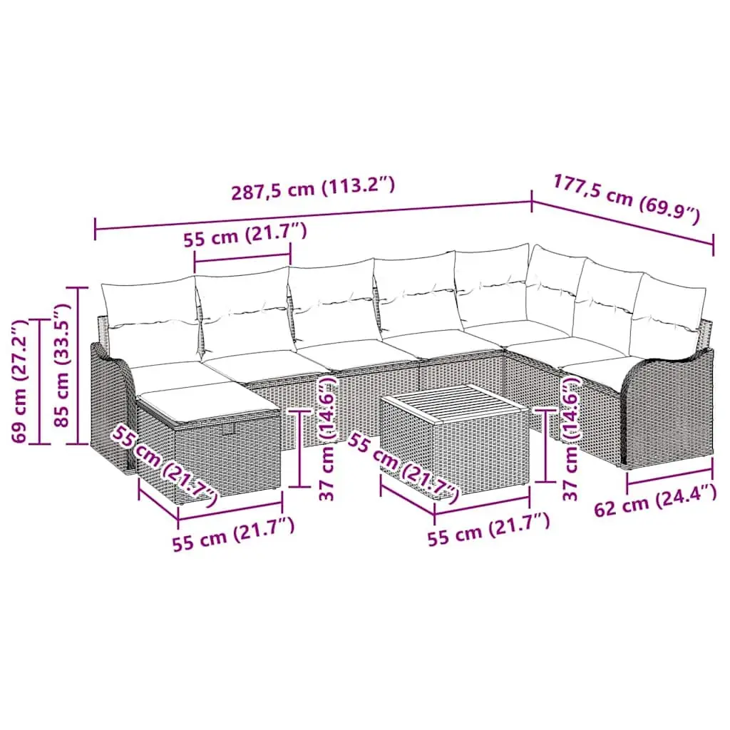 Garden Sofa Set Poly Rattan 9 Piece Grey Modular Outdoor Furniture