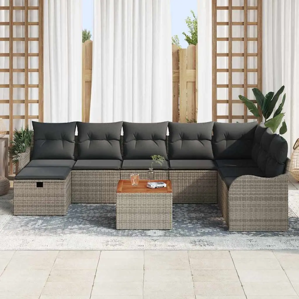Garden Sofa Set Poly Rattan 9 Piece Grey Modular Outdoor Furniture