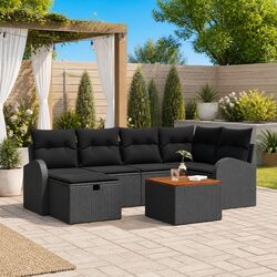 7-Piece Modular Outdoor Sofa Set in Black Poly Rattan