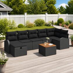 Premium 8-Piece Modular Black Poly Rattan Sofa Set