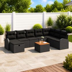 Stylish 9-Piece Black Poly Rattan Garden Sofa Set