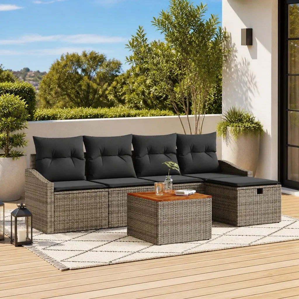Garden Sofa Set Poly Rattan 6 Piece Grey