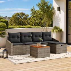 Durable 6-Piece Garden Sofa Set in Grey Poly Rattan