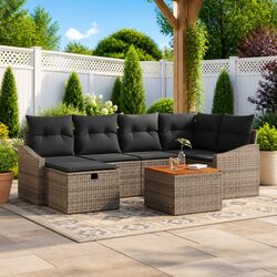 7 Piece Modular Garden Sofa Set with Grey Cushions