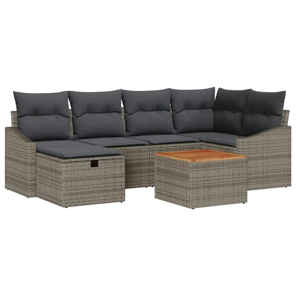 7 Piece Modular Garden Sofa Set with Grey Cushions