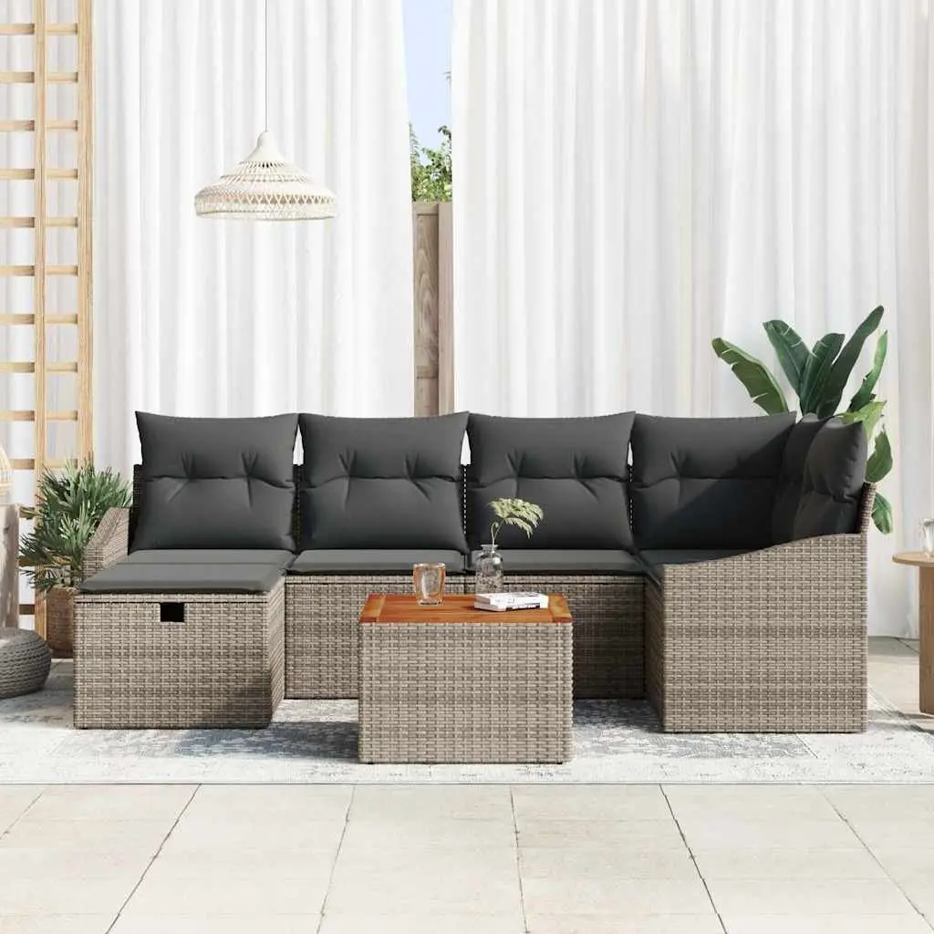7 Piece Modular Garden Sofa Set with Grey Cushions
