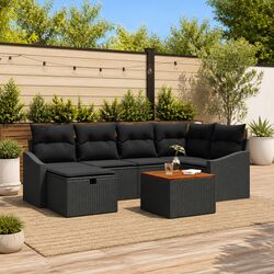 Premium 7-Piece Black Poly Rattan Garden Sofa Set