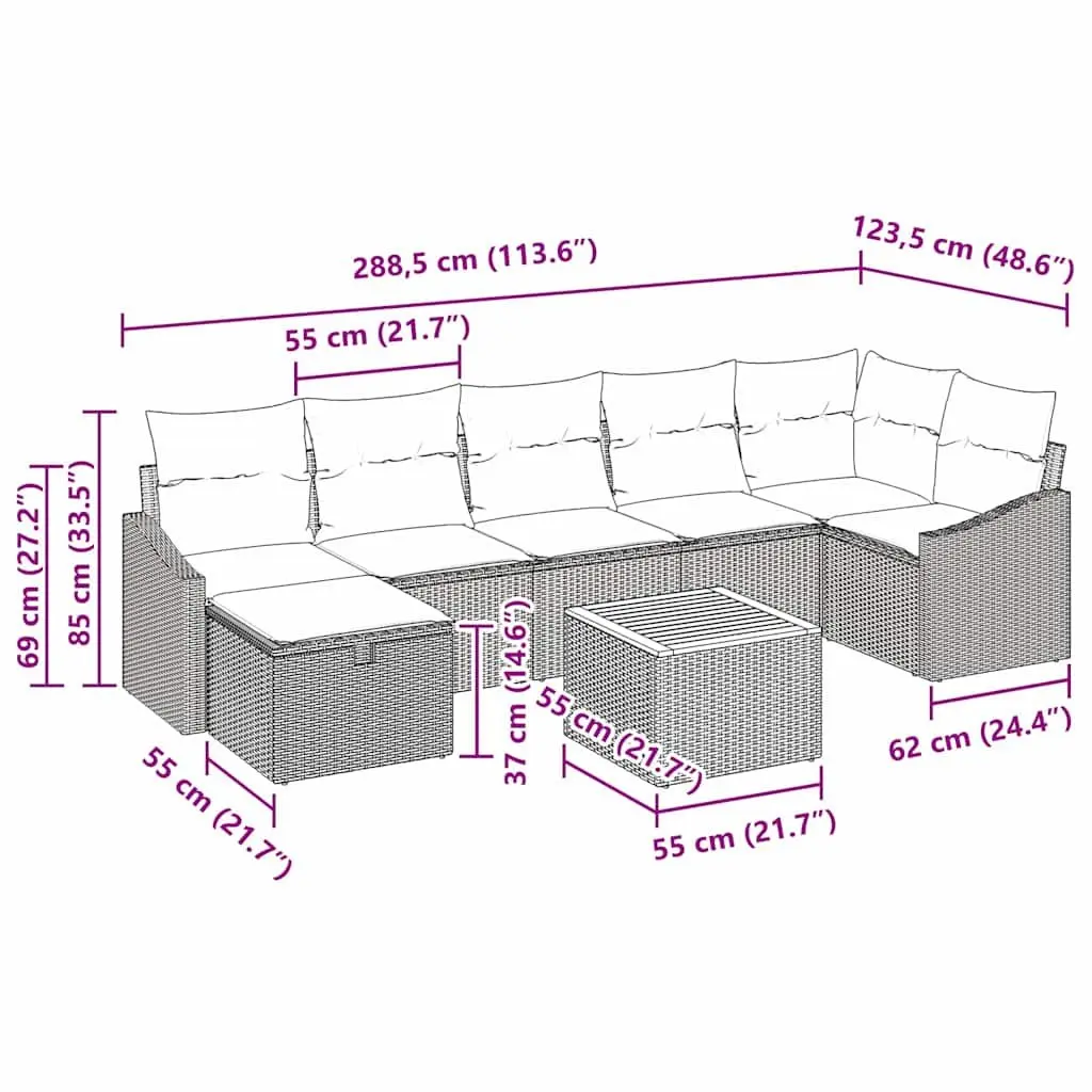 Garden Sofa Set Poly Rattan 8 Piece Outdoor Furniture Grey Patio Lounge Seating