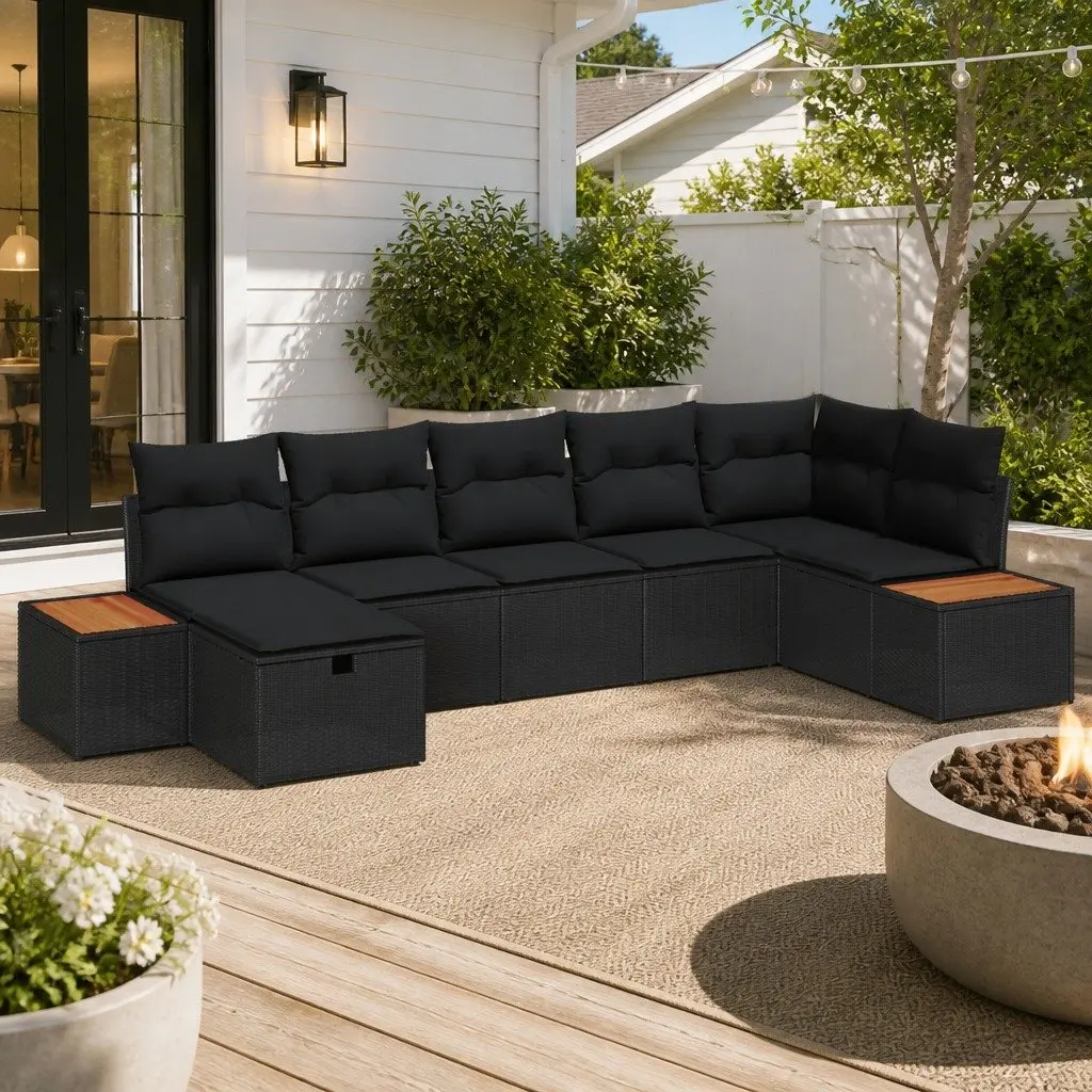 Modular Outdoor Sofa Set 8 Pcs Black Poly Rattan