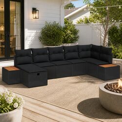 Modular Outdoor Sofa Set 8 Pcs Black Poly Rattan