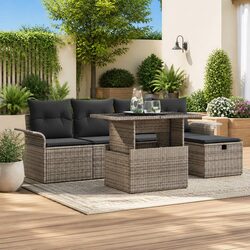 Premium Modular Garden Sofa Set 6 Piece Outdoor Furniture Grey