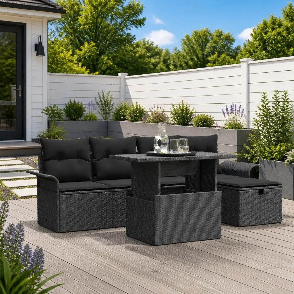 Modular Poly Rattan Garden Sofa Set in Black