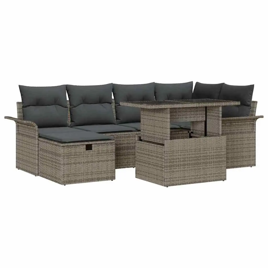 Garden Sofa Set Poly Rattan 7 Piece Outdoor Patio Furniture Grey with Cushions
