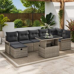 Garden Sofa Set 8 Pieces Modular Outdoor Furniture Grey Poly Rattan with