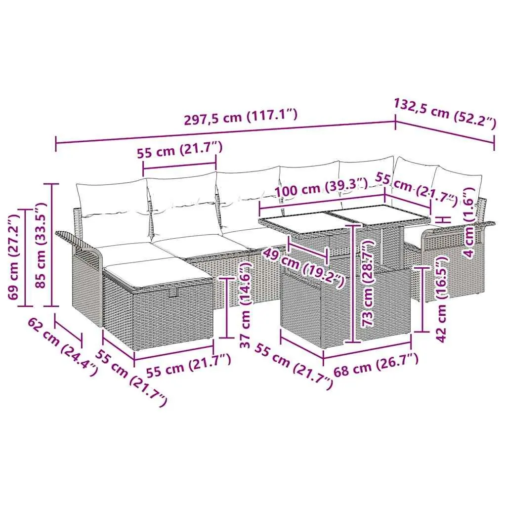 8-Piece Grey Modular Garden Sofa Set with Storage