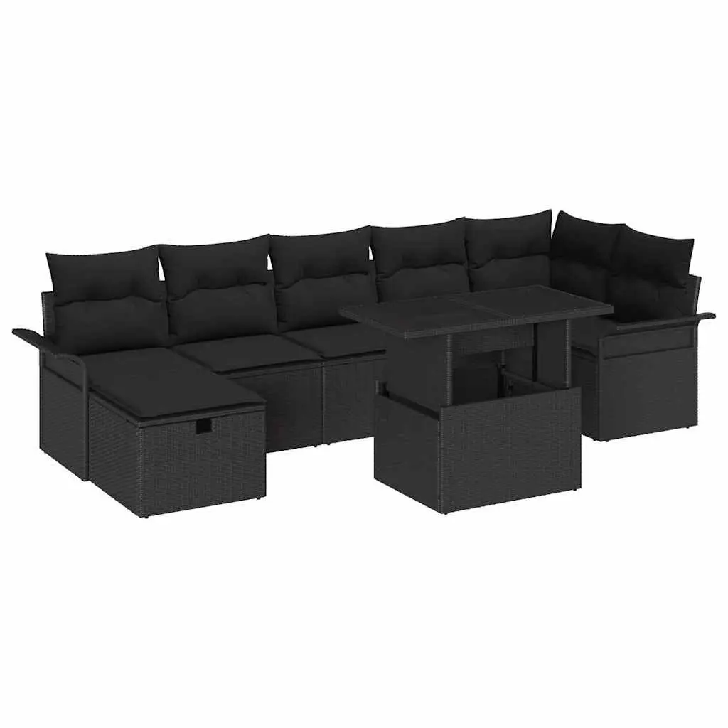 Garden Sofa Set Poly Rattan 8 Pieces Outdoor Modular Lounge Seating Black